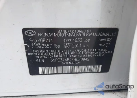 2015 Hyundai Sonata Sport 2.0T from USA, damaged, VIN 5NPE34AB2FH080949